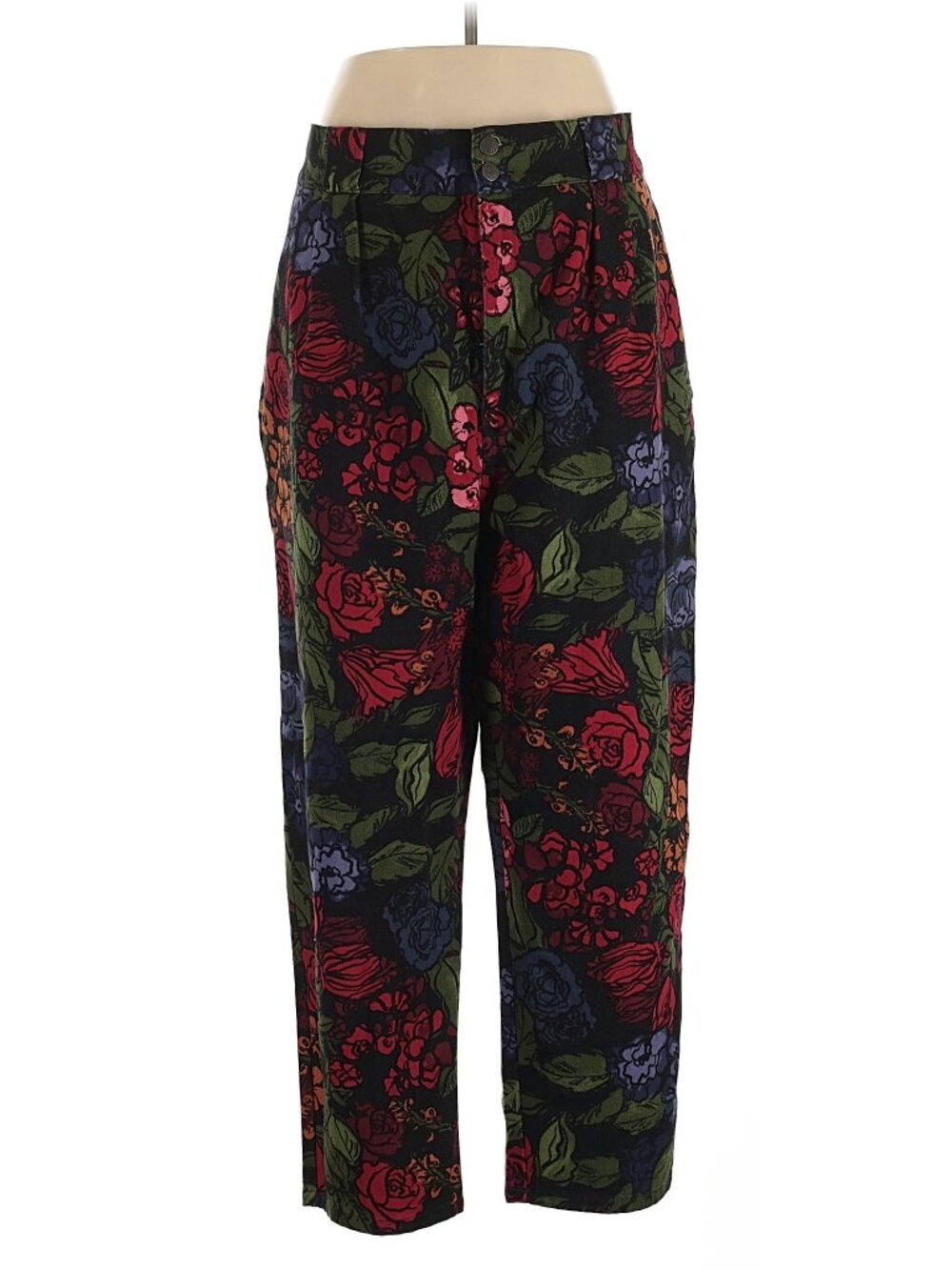Lucy & Yak Obregon Trousers Maria Dark Floral Print XL Petite Organic Cotton EUC